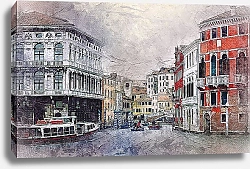 Постер Венецианская улочка акварелью
