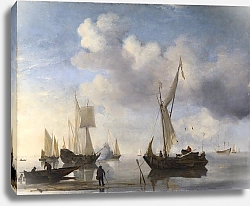 Постер Вельде Вильям Голландские корабли у берега в штиль, один салютует