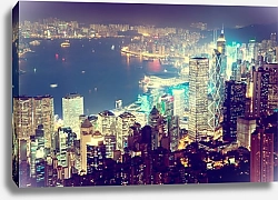 Постер Китай, Гонконг. Вид на ночной город с Пика Виктория
