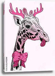 Постер Милый розовый жираф с рогами