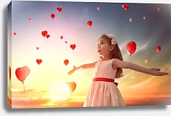 Постер Девочка и красные шарики