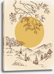 Постер Панорама сада с желтой луной