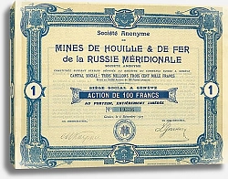 Постер Акции Общества Mines de Houille & de Fer de la Russie Meridionale, 1907 г. 1