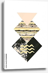 Постер Абстрактные геометрические фигуры с акварельными и гранжевыми текстурами