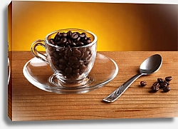 Постер Чашка, наполненная кофейными зёрнами