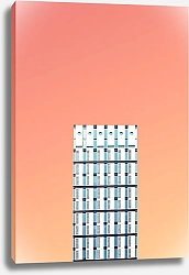 Постер Прямоугольное здание на фоне оранжевого неба