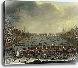 Постер Школа: Английская, 17в. The Frost Fair of the winter of 1683-4 on the Thames, with Old London Bridge in the Distance. c.1685