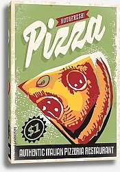 Постер Горячая и свежая пицца, ретро плакат
