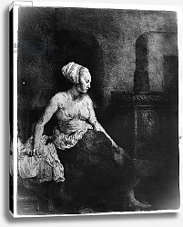 Постер Рембрандт (Rembrandt) Woman sitting half-dressed beside a stove, 1658 1