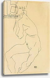 Постер Шиле Эгон (Egon Schiele) Seated female nude with hand on chin, 1914