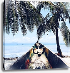 Постер Раскрашенная лодка на пляже