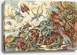 Постер Школа: Северная Америка (19 в) Prehistoric animals and reptiles