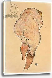 Постер Шиле Эгон (Egon Schiele) Female nude pulling up stockings, rear view, 1918