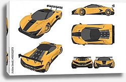 Постер Желтый спортивный автомобиль с разных ракурсов