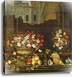 Постер Аст Балтазар Still Life with Flowers, Fruits and Shells