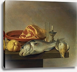 Постер Стинвик Хармен Still Life With A Ham, A Fish, A Candle And Other Objects Arranged On The Edge Of A Tabletop