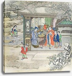 Постер Школа: Китайская 19в. Scene in a garden with a family receiving visitors