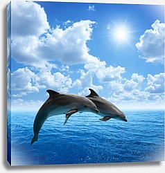 Постер Два дельфина в синем море