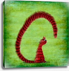 Постер Сикорский Андрей (совр) Красный удивленный кот на зеленом фоне