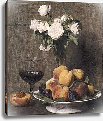 Постер Фантен-Латур Анри Still life with roses, fruit and a glass of wine, 1872