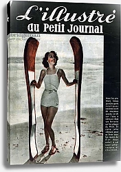 Постер Неизвестен Paid conges: “With the first good days water sports are enjoying new success””. A woman poses in a swimsuit with water skis on a midi beach. In “L'illustrious du petit Journal”” of 1937. Private Collection