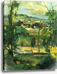 Постер Сезанн Поль (Paul Cezanne) Деревня за деревьями в Иль-де-Франс