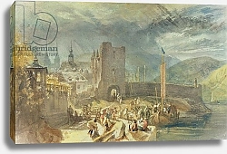Постер Тернер Уильям (William Turner) A View of Boppard, with Figures on the River Bank, 1819