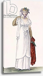 Постер Лебу‑де‑ла‑Месанжер Пьер Lady's Soft Style Walking Dress, 1805 88:A lady's soft style walking dress;     99:female; traditional costume; traditional dress; fashion; c19th; white dress; red shawl; veil; hat; yellow gloves;