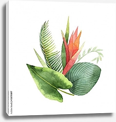 Постер Акварельный букет тропических листьев и цветов 4