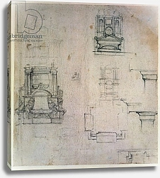 Постер Микеланджело (Michelangelo Buonarroti) Inv. 1859 6-25-545. R. Designs for tombs