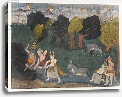 Постер Школа: Индийская 18в Balarama Kills the Ass Demon, Page from a Dispersed Bhagavata Purana Series, c.1725