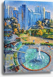 Постер Пение фонтана на фоне небоскребов, архитектурный ландшафт любимого города Сочи