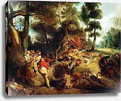 Постер Делакруа Эжен (Eugene Delacroix) The Wild Boar Hunt, after a painting by Rubens, c.1840-50