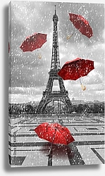 Постер Эйфелева башня с летающими зонтиками.