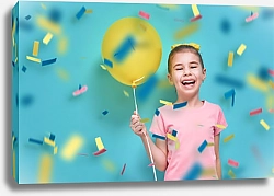 Постер Девочка с шариком под конфетти