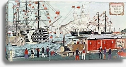 Постер Утагава Хирошиге (яп) Commodore Perry's Gift of a Railway to the Japanese in 1853