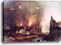 Постер Босх Иероним Detail of the village on fire, from the cenral panel of the Temptation of St. Anthony