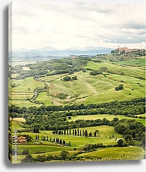 Постер Италия. Тоскана. Вид на город Пьенца с холмами