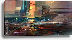 Постер Темная фантазия города будущего