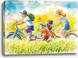 Постер Счастливая семья катающаяся на велосипедах