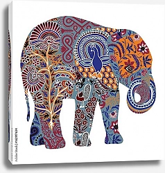 Постер Слон с орнаментом в индийском стиле