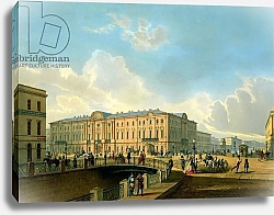 Постер Школа: Французская The Moyka Embankment and the Police Bridge in St. Petersburg, printed by J. Jacottet, 1850s