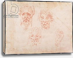 Постер Микеланджело (Michelangelo Buonarroti) W.33 Sketches of satyrs' faces