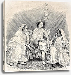 Постер Moorish women in home interior in Algiers. Original, from drawing of Janet-Lange, published on L'Ill