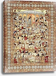 Постер Школа: Персидская An antique Kirman Masha'ir carpet, depicting the massed ranks of Persian kings from Gayumars to Sassanians,