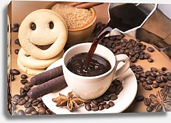 Постер Утренний кофе с печеньем и шоколадом