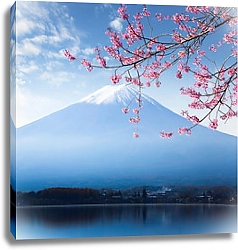 Постер Гора Фудзи и вишни на озере Кавагутико
