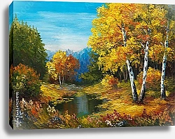 Постер Осенний лес с озером