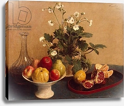 Постер Фантен-Латур Анри Flowers, dish with fruit and carafe, 1865