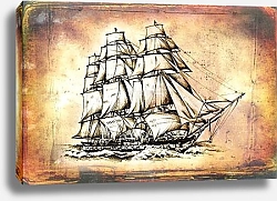 Постер Античный корабль в море, рисунок ручной работы Постер Античный корабль в море, рисунок ручной работы